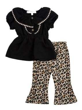 Rachel Zoe NWT Toddler Girls 2-Piece Set Leopard Print Pants Black Top 2T